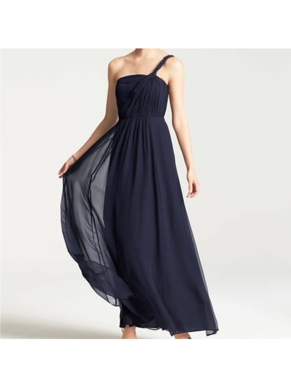 Ann Taylor Black Silk One Shoulder Maxi Dress Size 4